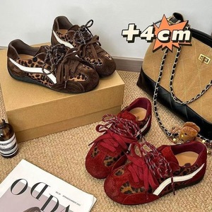 Leopard Print Suede Patchwork Casual Sneakers for Women 4cm Low Top Flat Walking Shoes Comfortable Daily Footwear - Product Image 5