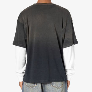 T-shirt Vintage Oversize a Doppio Strato con Maniche Lunghe, Logo Ricamato Personalizzato, Effetto Acid Wash, Stile Streetwear per Uomo - Product Image 4
