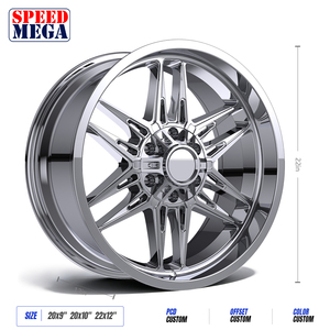 SPEED MEGA 22x12 Polished Aluminum Alloy <b>Wheel</b> Multi <b>Spoke</b> One Piece Cast Custom PCD Offset for Retrofit Upgrade - Product Image 1
