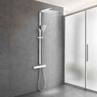 Meilleur ensemble de douche thermostatique en acier inoxydable chromé poli avec colonne de douche à jet doux effet pluie en céramique pour usage hôtelier
