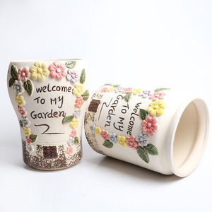 แจกันเซรามิกทรงสูงลายเพ้นท์มือสไตล์เรโทรสำหรับปลูกไม้อวบน้ำ ตกแต่งโต๊ะทำงาน - Product Image 2