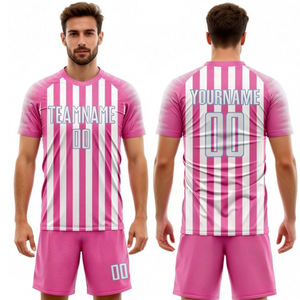 Camisetas <span class=keywords><strong>de</strong></span> Fútbol Personalizadas con Logotipo y Números, Estilo Vintage <span class=keywords><strong>de</strong></span> <span class=keywords><strong>Portugal</strong></span>, Franjas Rosas, Camiseta <span class=keywords><strong>de</strong></span> Poliéster para Equipos <span class=keywords><strong>de</strong></span> Fútbol Juveniles - Product Image 1