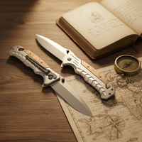 Couteau pliant en acier inoxydable 3Cr13Mov avec manche en bois, finition haute brillance, style vintage, pour droitier, extra tranchant, EDC multifonctionnel