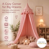Lit de bébé avec baldaquin pliable pour enfants, pompons en coton pur, plafond conique, décoration nordique pour la chambre d'enfant, lit bébé portable pour la maison
