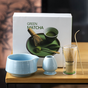 ชุดเครื่องตีชาเขียวไม้ไผ่4ชิ้นพร้อมโลโก้สลักและบรรจุภัณฑ์ที่กำหนดเองถ้วยชาเซรามิกพอร์ซเลนพร้อมขาตั้ง - Product Image 6