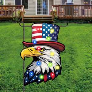 Drapeau solaire LED toutes saisons résistant aux intempéries 12x18 Panneau de bienvenue de jardin en toile de jute double face pour l'extérieur Drapeau du Jour de l'Indépendance - Product Image 4