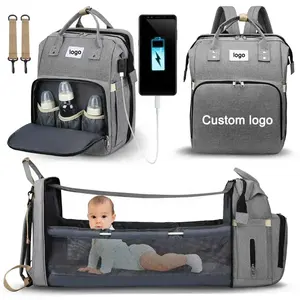 Multifunctional Folding Waterproof Maternity Handbag Stroller baby Nappy Bag Bed Backpack Diaper Bag with Bassinet for mom