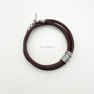 สร้อยข้อมือสลักชื่อเด็ก สร้อยข้อมือสลักชื่อครอบครัวสำหรับคุณพ่อ สามี สร้อยข้อมือสแตนเลสสตีลแบบปรับได้พร้อมจี้ทรงกระบอก - Product Image 3