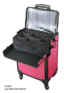 Beauty Trolley Cosmetic Box W/lights Mirror Rolling Makeup Station Travel Case Candy Cover Aluminum Durable Fashion Train Case