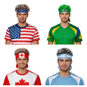 Diadema con peluca sin pegamento de ondas afro para aficionados al fútbol, diseño de bandera de país, material no inflamable, gorro loco de fútbol para eventos deportivos - Product Image 1