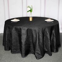 Nappe Ronde en Taffetas Froissé - Noire, Nappe de Table Brillante Effet Froissé pour Mariage, Fête, Anniversaire, Baby Shower, Mariage Nuptial