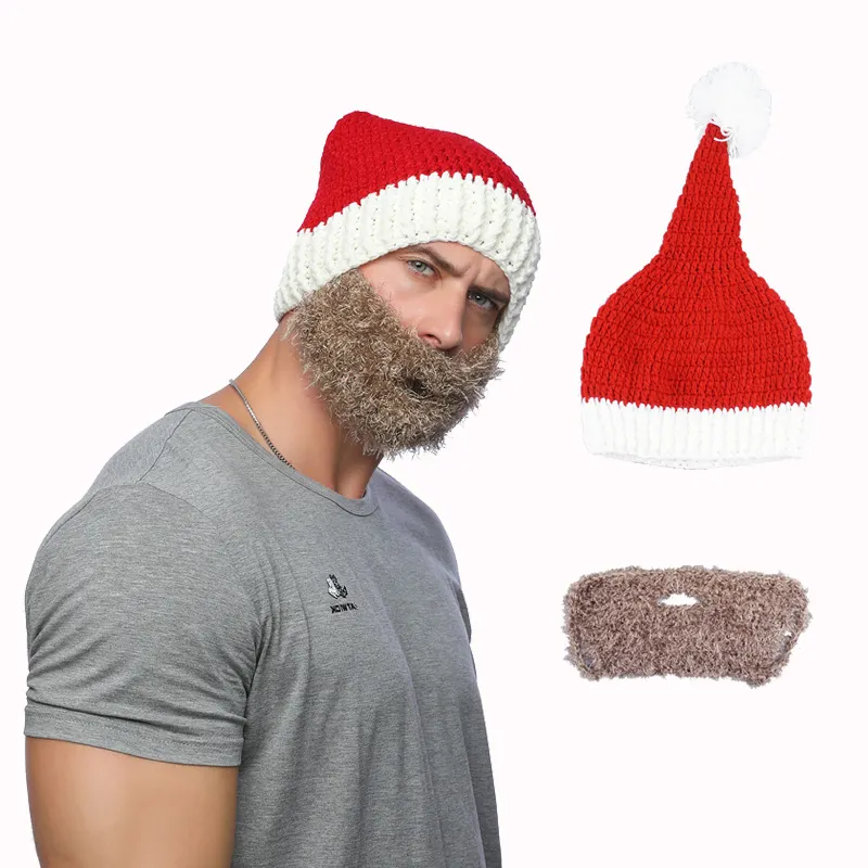 Christmas Knitted Hat New Warm Sweater Hat Creative Funny Santa Hat with Beard Christmas woolen cap