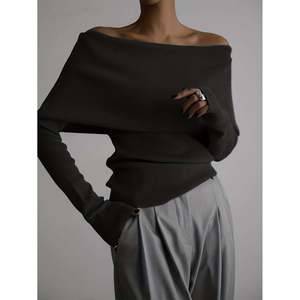 Suéter de un solo hombro con textura acanalada, top blanco para mujer - Product Image 2