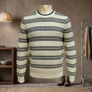 Pull en tricot rayé pour homme, manches longues, col rond, vêtements décontractés d'automne - Product Image 4
