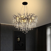 Lustre en cristal noir en forme de goutte de pluie, style nordique de luxe, branche d'arbre, pour hôtel, salon, chambre à coucher, décoration intérieure