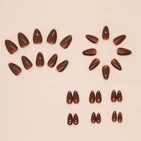 Ongles artificiels marron longs en forme d'amande, en plastique ABS, fabriqués à la machine, 24 pièces, qualité supérieure, vente en gros, ongles à presser, lot en vrac