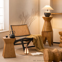 Table basse et tabouret bas en bois massif, style rétro, design sculpté en racine d'arbre, origine Chine