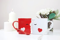 Ensemble de Tasses Céramique « Baiser » pour Couple 2026, Mugs Exquis en Porcelaine avec Cuillères, Cadeau Romantique