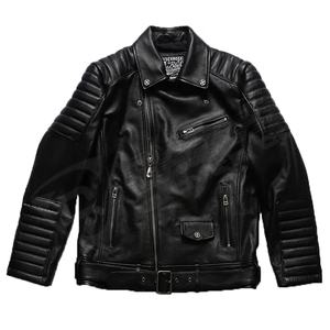 Blouson de motard en cuir d'agneau véritable pour hommes, fait à la main en noir avec tissu en toile - Product Image 4