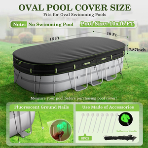 <span class=keywords><strong>Copertura</strong></span> Ovale Impermeabile per <span class=keywords><strong>Piscina</strong></span> Fuori Terra 10x16 FT Personalizzata con Strisce Riflettenti, 2 Maniglie e Picchetti Luminosi - Offerta Speciale - Product Image 2