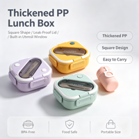 Boîte à bento en plastique, résistante aux micro-ondes, anti-fuite, carrée, pour étudiants, avec couverts, compartiment portable, boîte à lunch