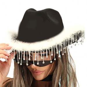 Decoración para fiesta <span class=keywords><strong>de</strong></span> boda, novia, sombrero <span class=keywords><strong>de</strong></span> vaquera blanco, sombrero <span class=keywords><strong>de</strong></span> vaquero con flecos <span class=keywords><strong>de</strong></span> diamantes <span class=keywords><strong>de</strong></span> imitación occidentales con borla <span class=keywords><strong>de</strong></span> diamantes <span class=keywords><strong>de</strong></span> imitación - Product Image 6