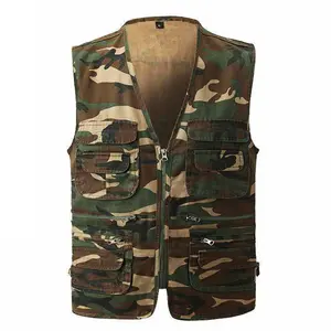 Gilet da lavoro personalizzato Multi tasca da esterno Multi tascabile da uomo in cotone da pesca giacca uniforme gilet mimetico