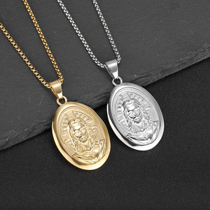 Collar con Colgante Ovalado de Acero Inoxidable para Hombre, Chapado en Oro y Plata, Diseño Religioso de Jesucristo, Joyería de Regalo YS013 - Product Image 1