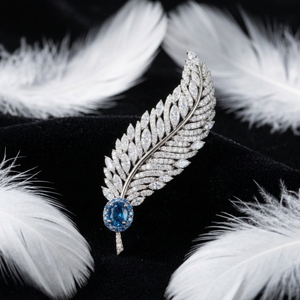 Elegante Broche de Plata 925 con Diseño de Pluma y Flor, con Moissanita y Piedra Central Azul, para Regalo de Boda y Fiesta para Mujer - Product Image 2