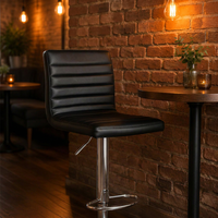 Tabouret de bar ergonomique moderne JOHOOFURNITURE en cuir PU noir, pivotant, hauteur réglable, base ronde chromée, structure en acier, pour bar à domicile
