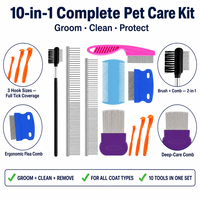 Kit de toilettage pour chiens et chats 10 en 1 avec peignes, brosse, peigne anti-puces et crochets pour l'élimination des tiques pour tous les types de poils, soin complet