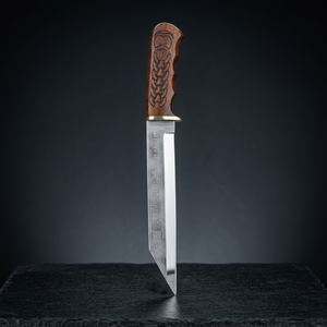 Couteau Viking Seax fait main, lame en acier carbone, runes nordiques gravées, couteau de chasse et de survie pour la brousse, manche en bois de rose - Product Image 3