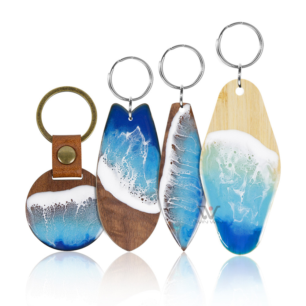 Promotional Father's Mother's Day Gift Wood Key Chain Ocean Wave Design Car Keychain Personalized With Logo