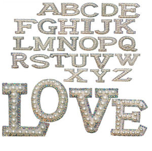 <span class=keywords><strong>Alphabet</strong></span> <span class=keywords><strong>Perle</strong></span> Rhinestone Mots Repassage sur Patches Applique 3D Handmade Cute Diy Colors Letter Patches - Product Image 2