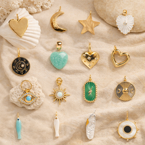 Collezione di Ciondoli Portafortuna Personalizzati Placcati <span class=keywords><strong>Oro</strong></span>, Charm Luna, <span class=keywords><strong>Angelo</strong></span> e Simboli per Accessori Moda Mix-and-Match - Product Image 1