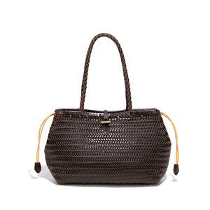 Sac fourre-tout rétro en cuir véritable tressé à la main, chic et décontracté, pour femme - Product Image 6