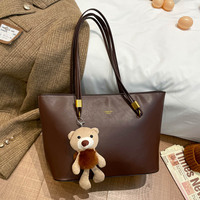 Sac fourre-tout en cuir PU grande capacité pour femme avec pendentif ours mignon, sac à bandoulière multicolore pour le bureau et l'usage quotidien