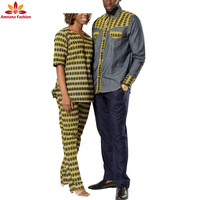 Camisa Vaquera Personalizada al por Mayor, Estampado Africano, Manga Larga para Hombre, Ropa de Tela de Cera con Parches, Prendas Superiores, Ropa al Precio Más Bajo