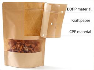Sachet refermable personnalisé AG pour bœuf séché brun, en papier kraft de qualité alimentaire, pochette d'emballage verticale avec fenêtre transparente - Product Image 5