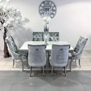 Muebles de comedor Reino Unido gris mármol moderno lujo Acero inoxidable boda mesa de comedor conjunto restaurante mesas de comedor