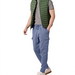 Men's Blue Cargo Jogger Sweatpants Elastic Waist <b>Drawstring</b> Multiple Pockets Casual Fleece Pants Autumn Wear Cargo <b>Trousers</b> - Product Image 3