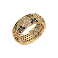 Bague d'index unisexe en cuivre plaqué or 18 carats de haute qualité avec zirconium, motif léopard, cinq rangées, pour usage quotidien, style hip-hop