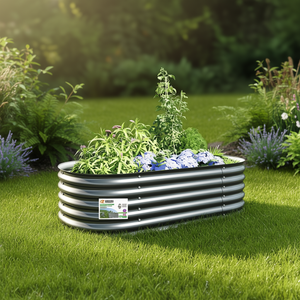 Fioriera Rialzata da Giardino in Acciaio Zincato Grigio 63 X 31.5 X 17.3 Pollici, Contenitore per Fiori Ellittico Resistente - Product Image 2