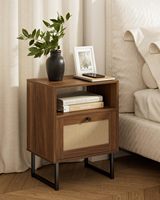 Table de chevet en bois de style bohème moderne avec tiroir, petite table d'appoint noire pour chambre, salon et bureau