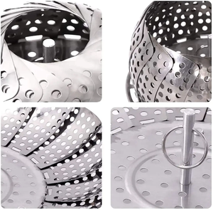 Panier <span class=keywords><strong>vapeur</strong></span> pliable multifonction écologique à 2 niveaux en acier inoxydable, support de cuisson <span class=keywords><strong>vapeur</strong></span> Lotus pour la cuisine - Product Image 5