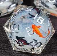 Dés polyédriques transparents en résine avec numérotation en argent sur le thème du poisson pour les jeux de divertissement