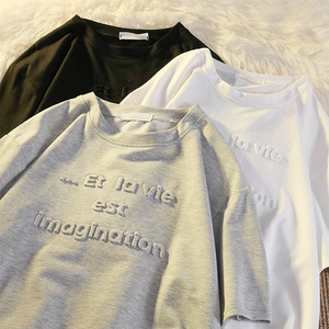 T-shirts graphiques personnalisés en coton vierge OEM T Shirts <span class=keywords><strong>Logo</strong></span> personnalisé de créateur <span class=keywords><strong>Logo</strong></span> imprimé en relief T-shirts unis grande taille pour hommes - Product Image 1