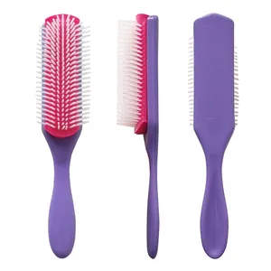 Neue Farbe originale wasserdichte Kunststoff-Griff Barbier-Salon-Styling 9 Reihen harte Nylonbürsten lila Haarbürste