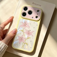 Nouvelle coque de téléphone pour filles, design brillant en verre, motif floral lys, pour iPhone 13 14 15 16 17 Pro Max, coque anti-rayures