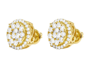 <b>Silver</b> Round Cluster Hip Hop Earrings with Lab Grown Diamonds Solid 10K Gold Style Fashion Jewelry - Product Image 2